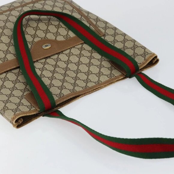 GUCCI GG Supreme Web Sherry Line Tote Bag PVC Beige 56 02 003 Auth ep11398 - Picture 8 of 16